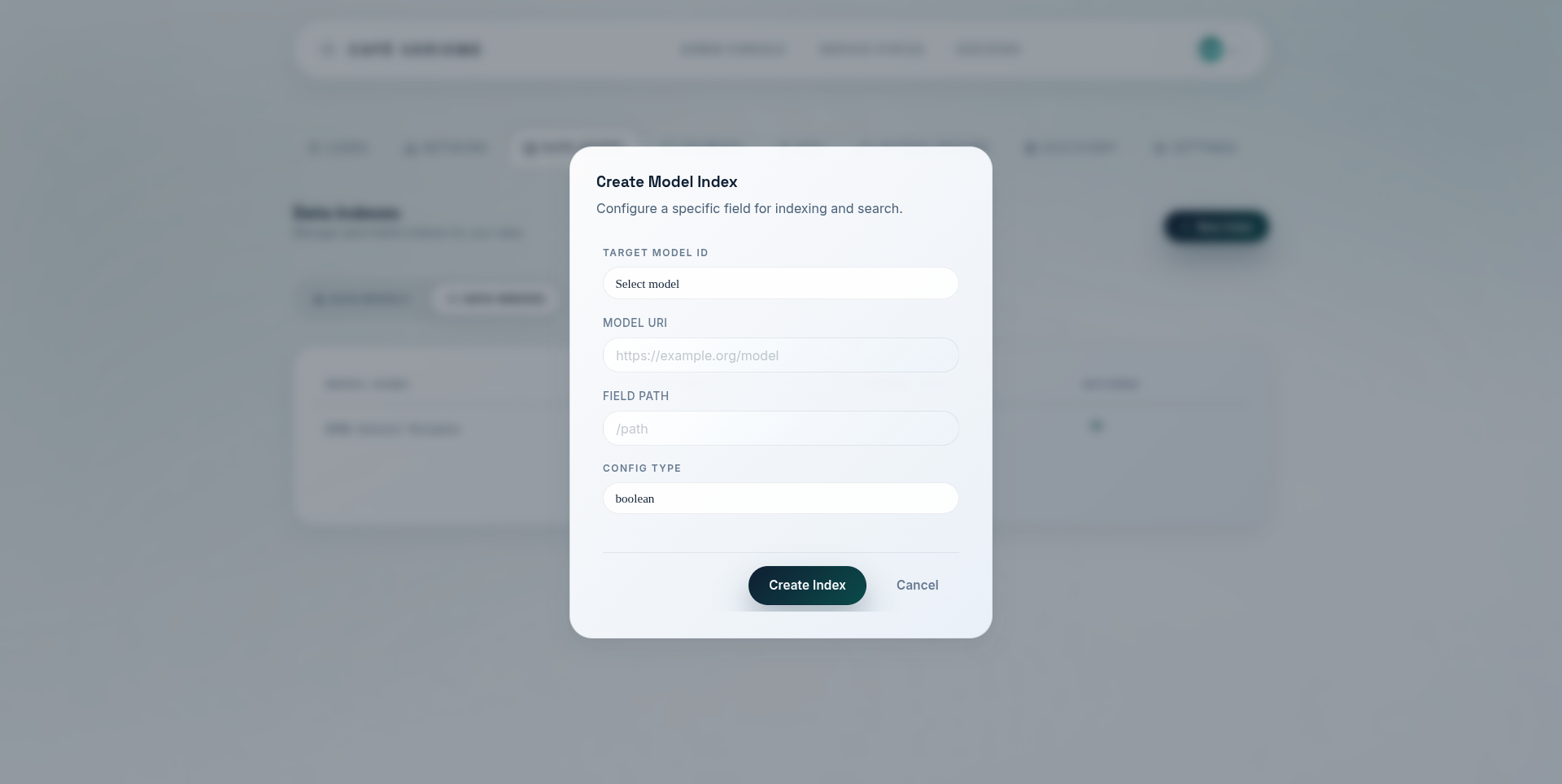 Data Index Creation Form