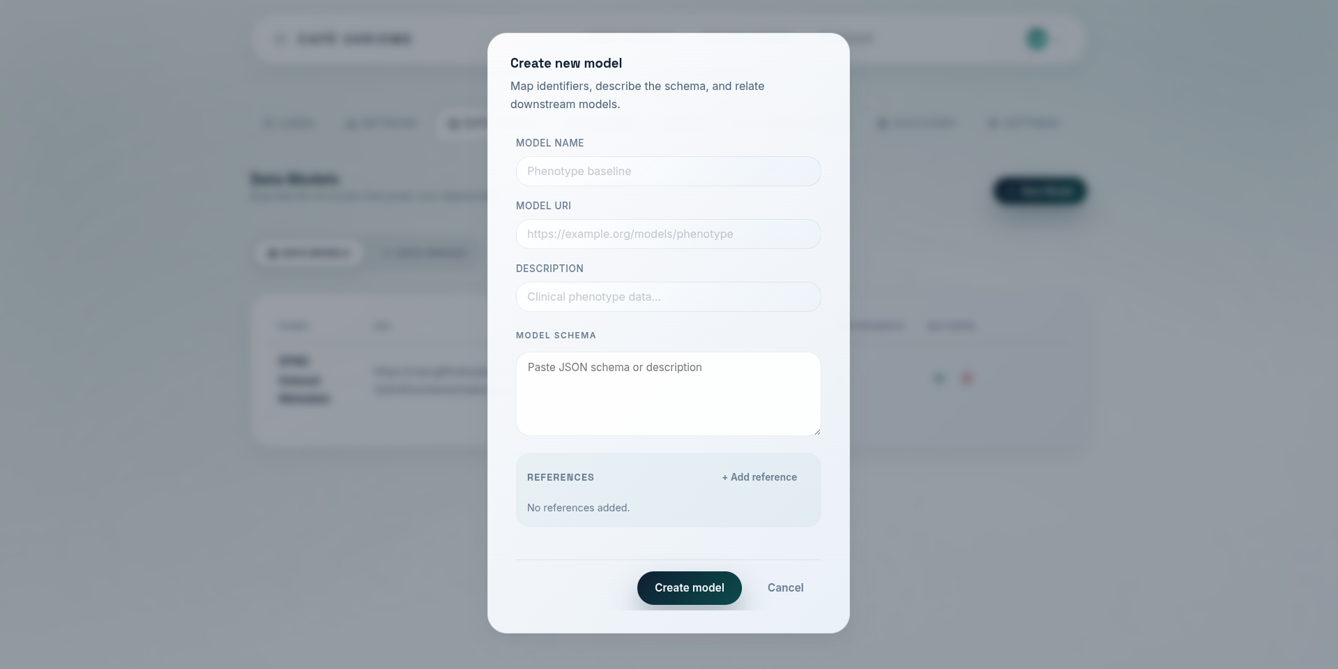 Data Model Creation Form